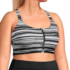 Lands End Chlorine Resistant Zip Front Bikini SwimTop  Adjustable Strap M/12